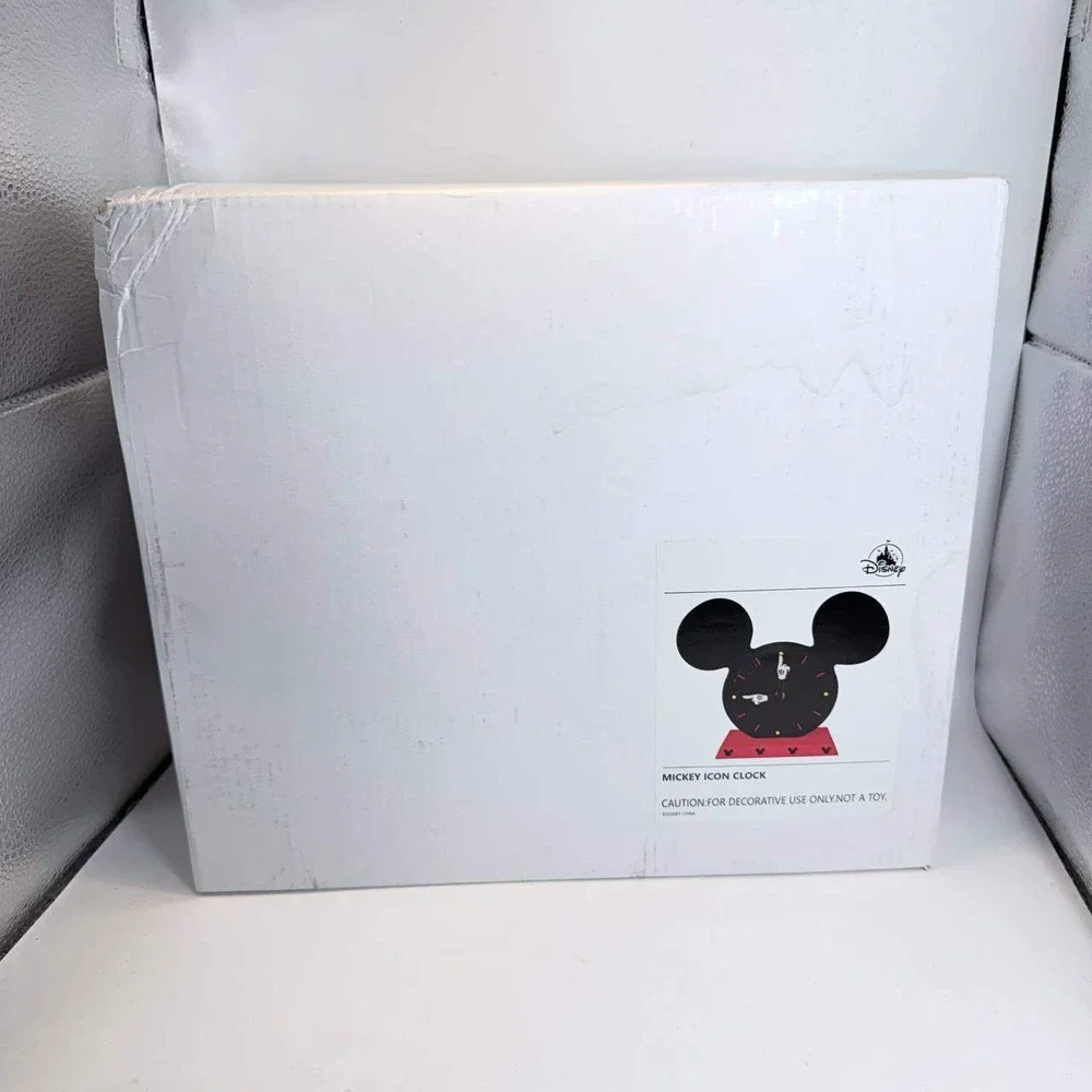 Disney Mickey Mouse Icon Desk Clock Black Red Silhouette Open Box New
